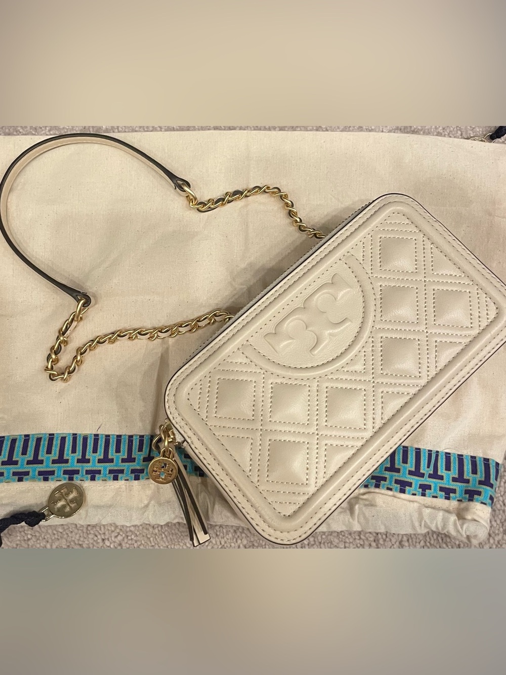 MOVING SALE TODAY ONLY Tory Burch Double Zip Mini Flemming in Cream